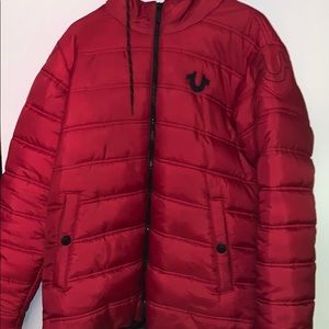 Red True Religion puffer jacket (medium)